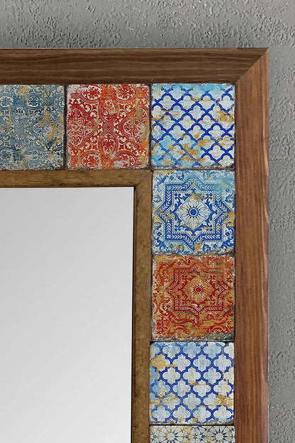 Wood Mosaic Mirror Décor Unique Ceramic Tile Wall Hanging Gif