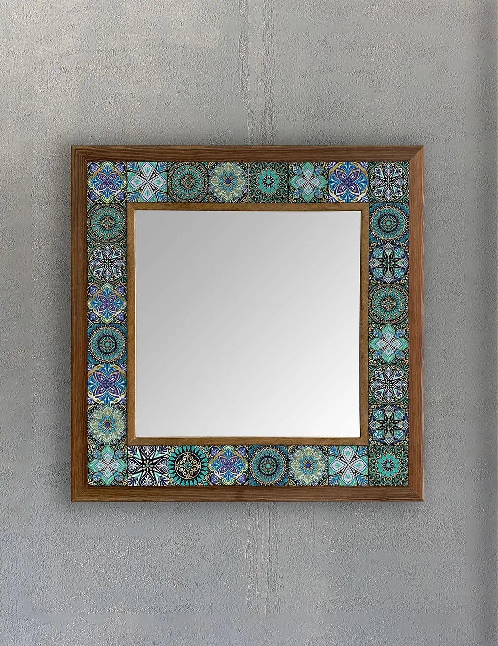 Handmade Mosaic Vanity Bathroom Mirror Wooden Tile Wall Hanging Décor