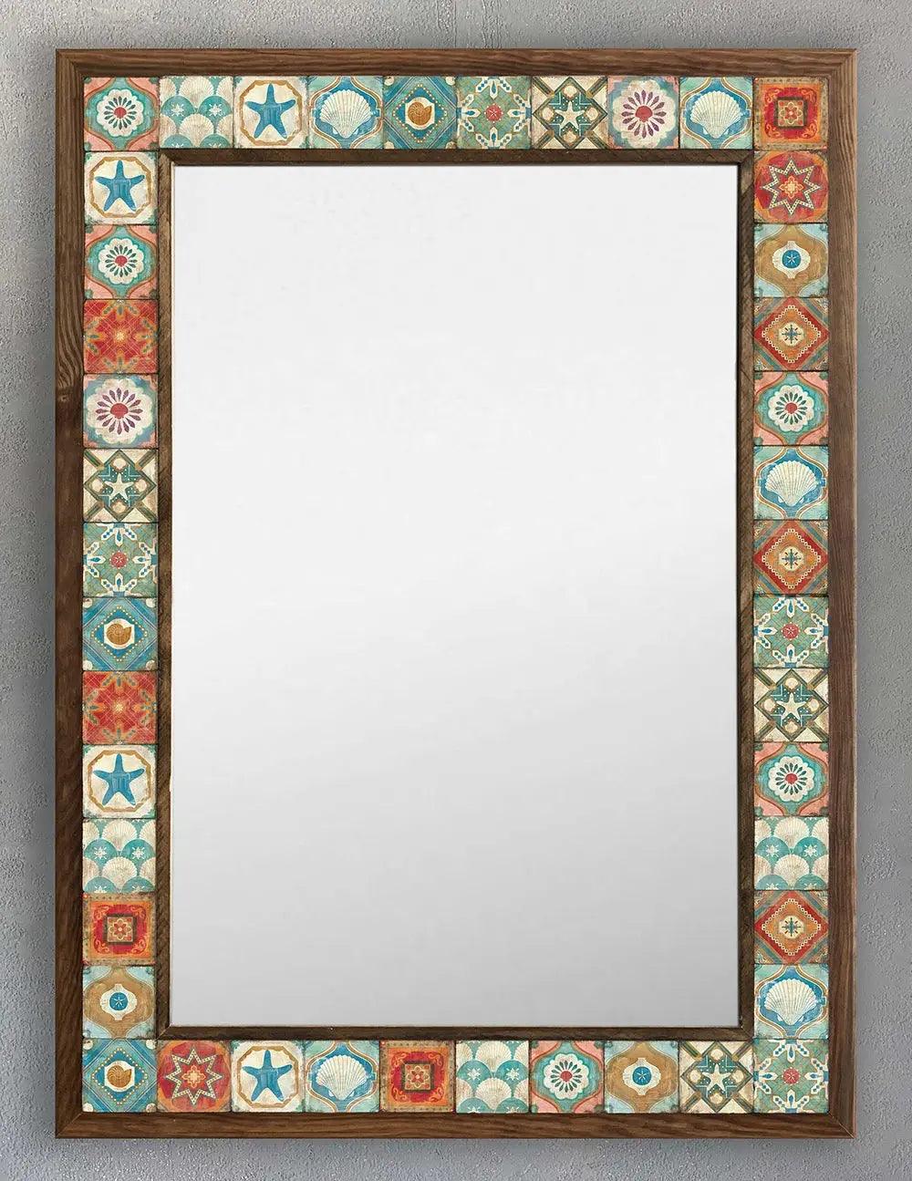 Wooden Framed Mosaic Tile Mirror Unique Handmade Decor Mirror for Home