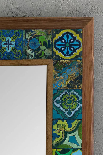 Colourful Wall Hanging Hand Made Wooden Mosaic Stone Framed Mirror