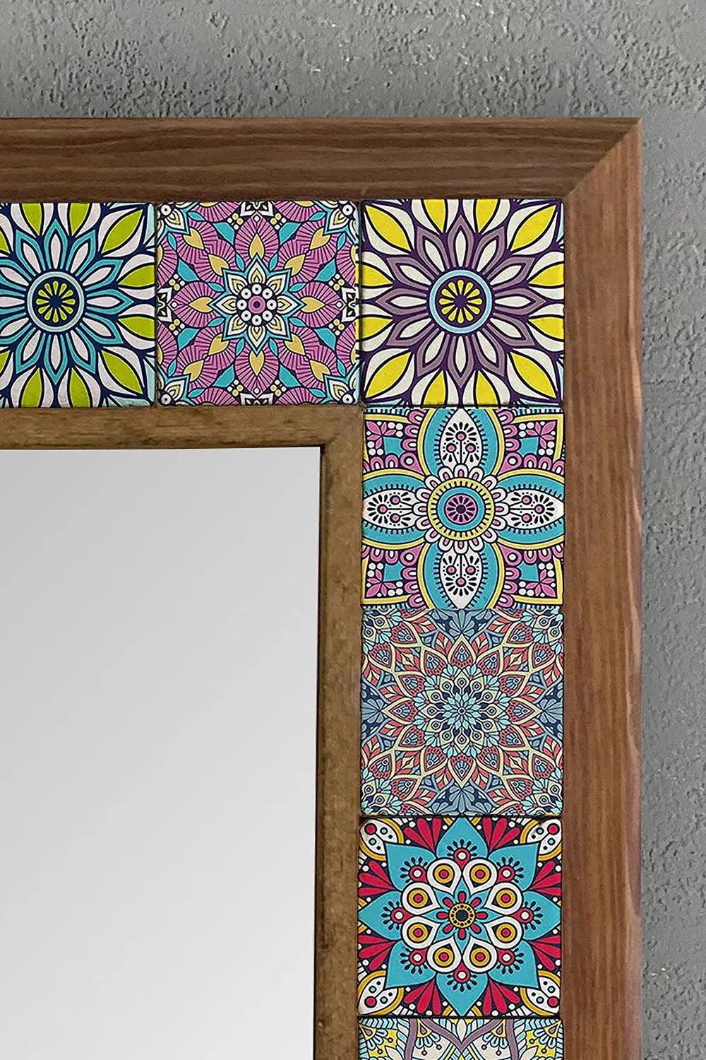 Large Vanity Mosaic Framed Mirror Tile and Wood Wall Art