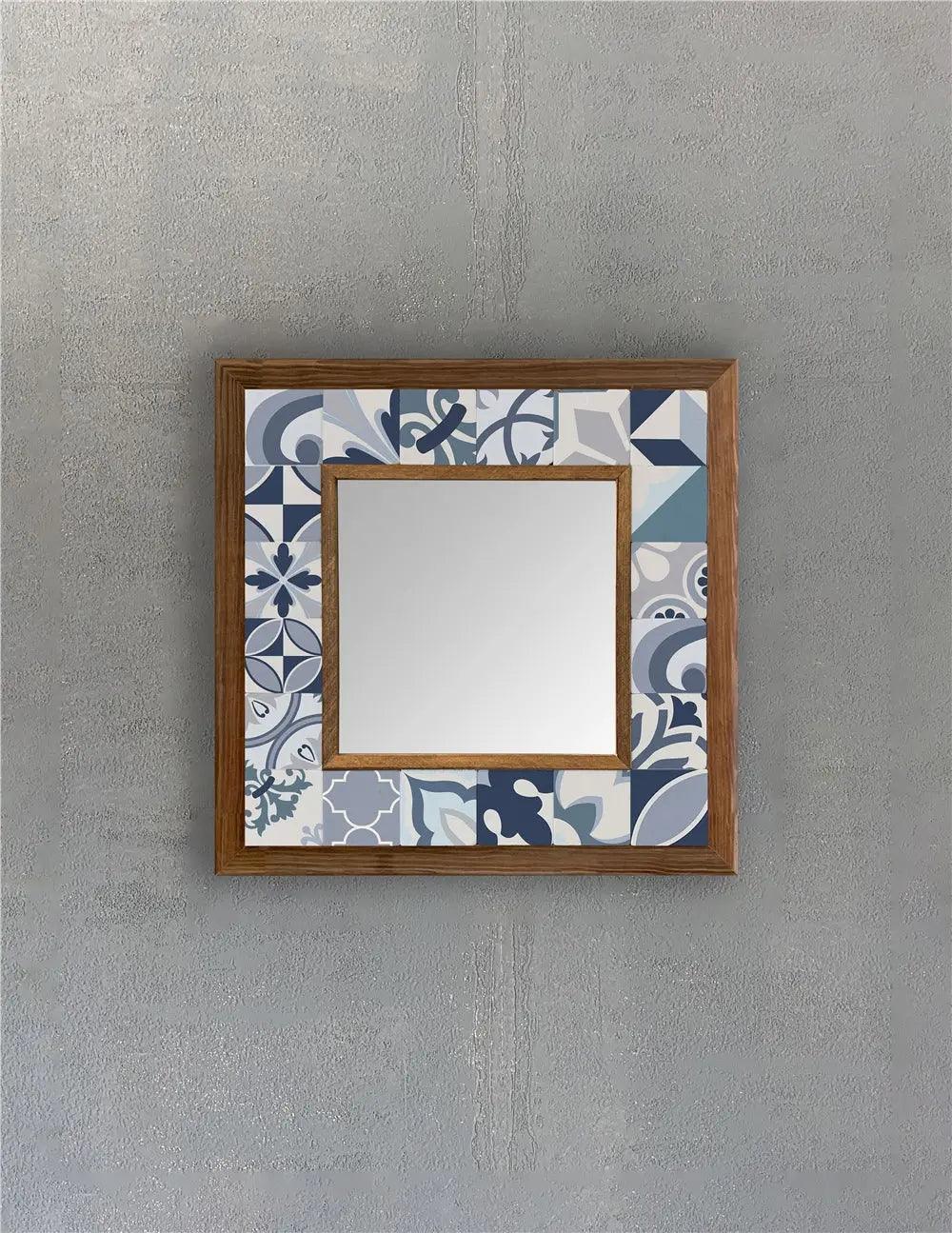 Wooden Mosaic Stone Framed Bathroom Vanity Unique Ceramic Tile Art