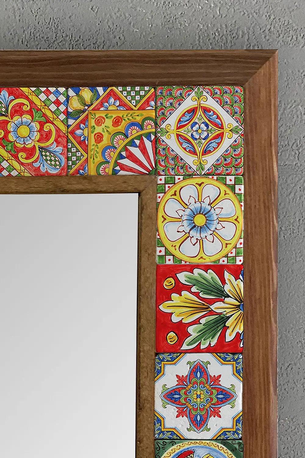 Unique Ceramic Handcrafted Wooden Mosaic Framed Mirror New Home Gift