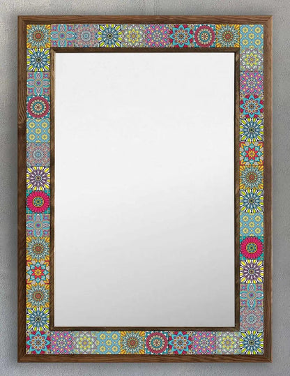 Large Vanity Mosaic Framed Mirror Tile and Wood Wall Art