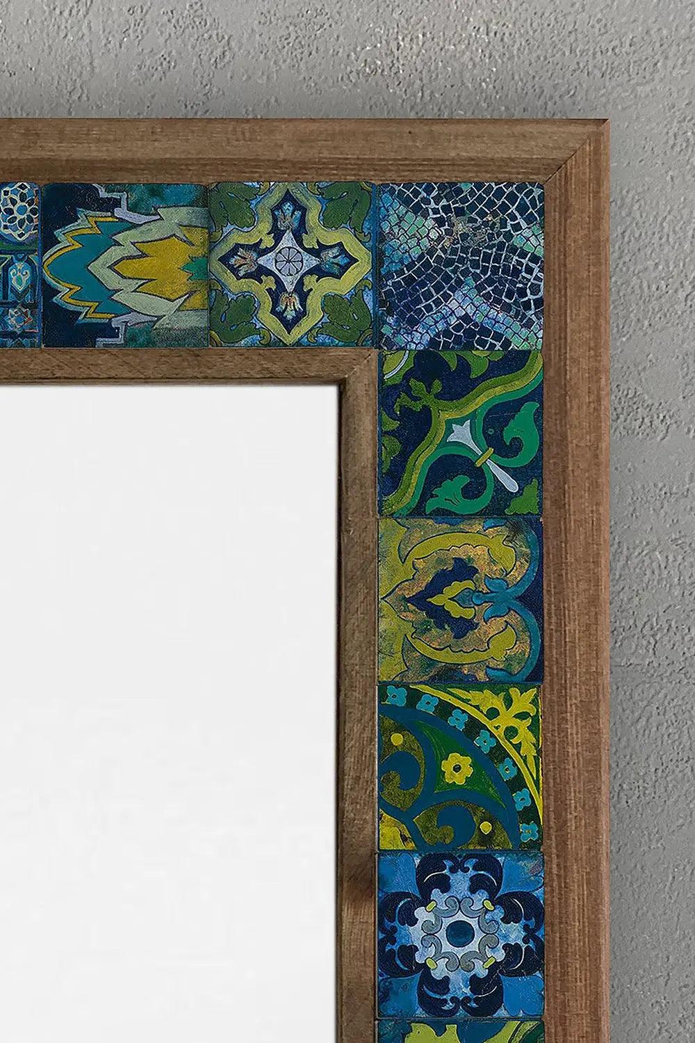 Colourful Wall Hanging Hand Made Wooden Mosaic Stone Framed Mirror