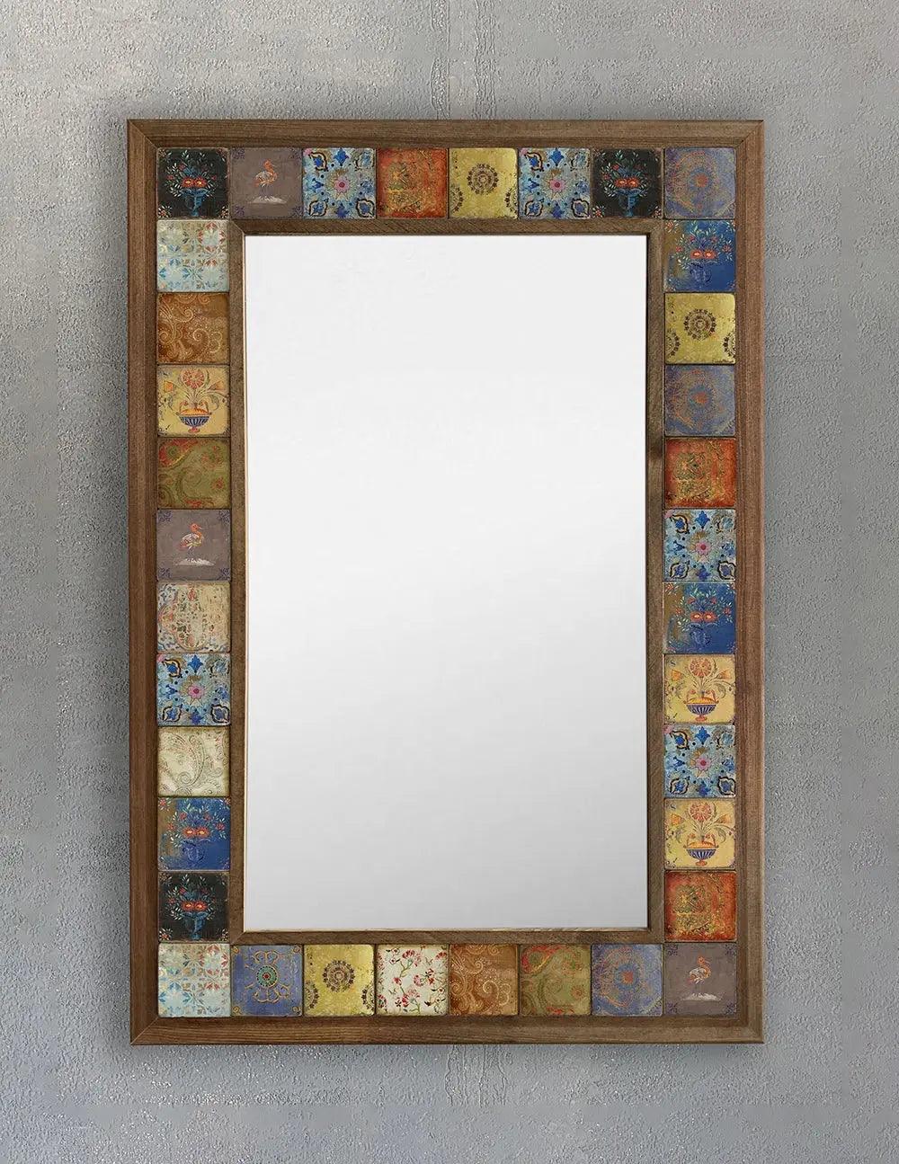 Handmade Decorative Wall Hanging Ceramic Tile Mirror, Natural Stone