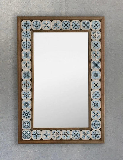 Vanity Mirror Wall Mounted Wooden Mosaic Stone Framed Mirror