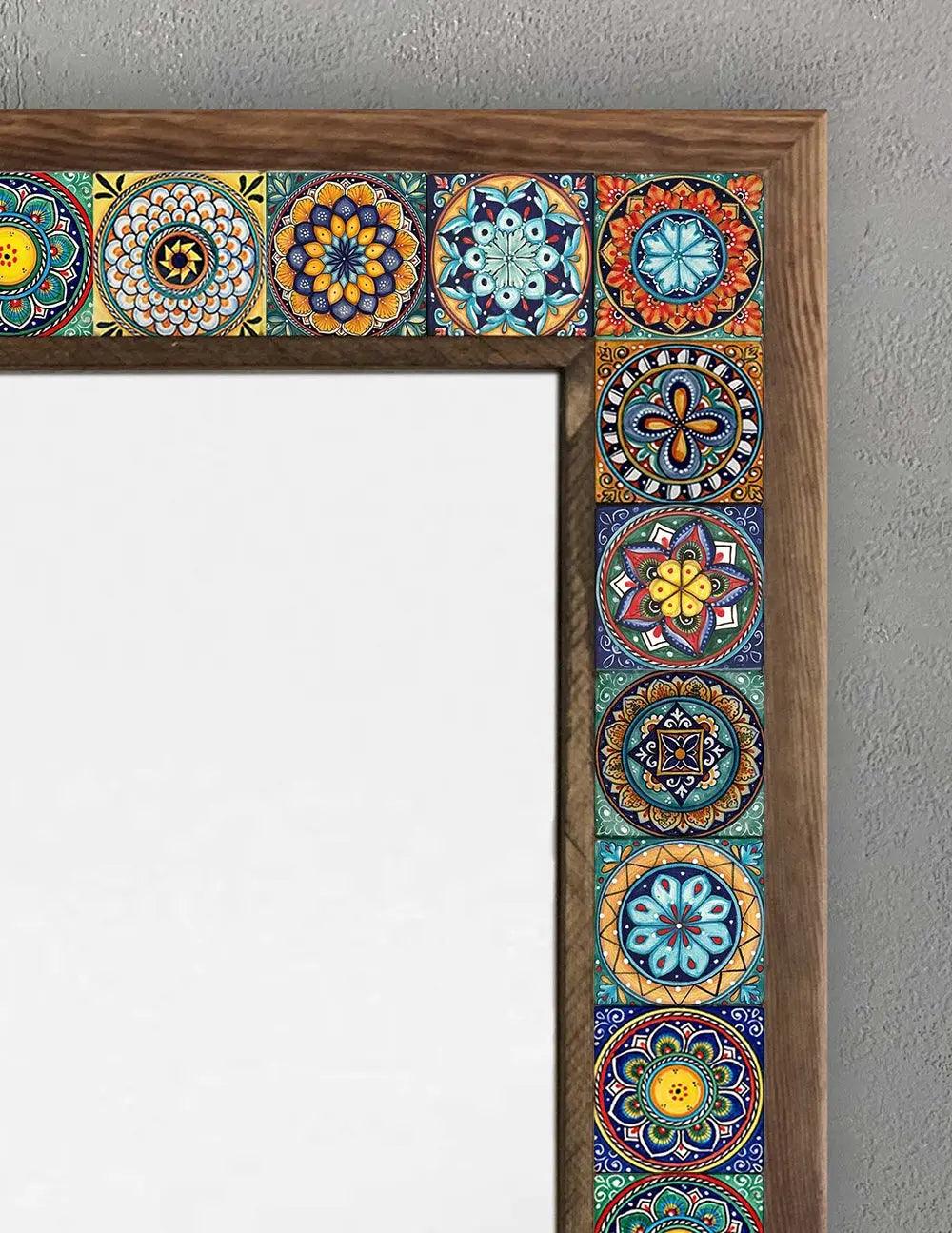 Ceramic Home Décor Wooden Mosaic Mirror Wall Hanging Office Gift  