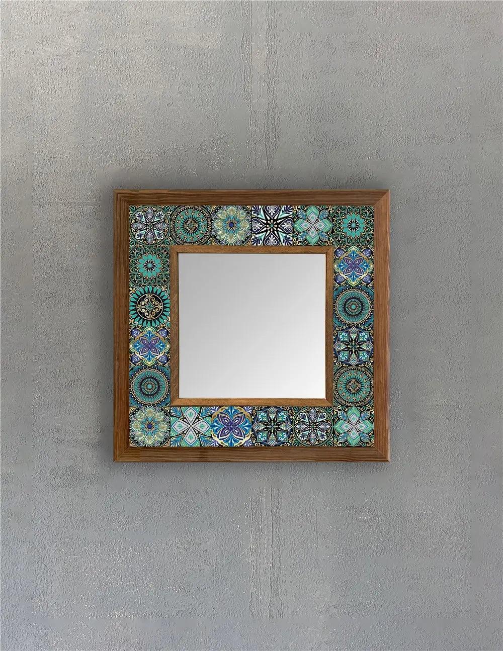 Handmade Mosaic Vanity Bathroom Mirror Wooden Tile Wall Hanging Décor