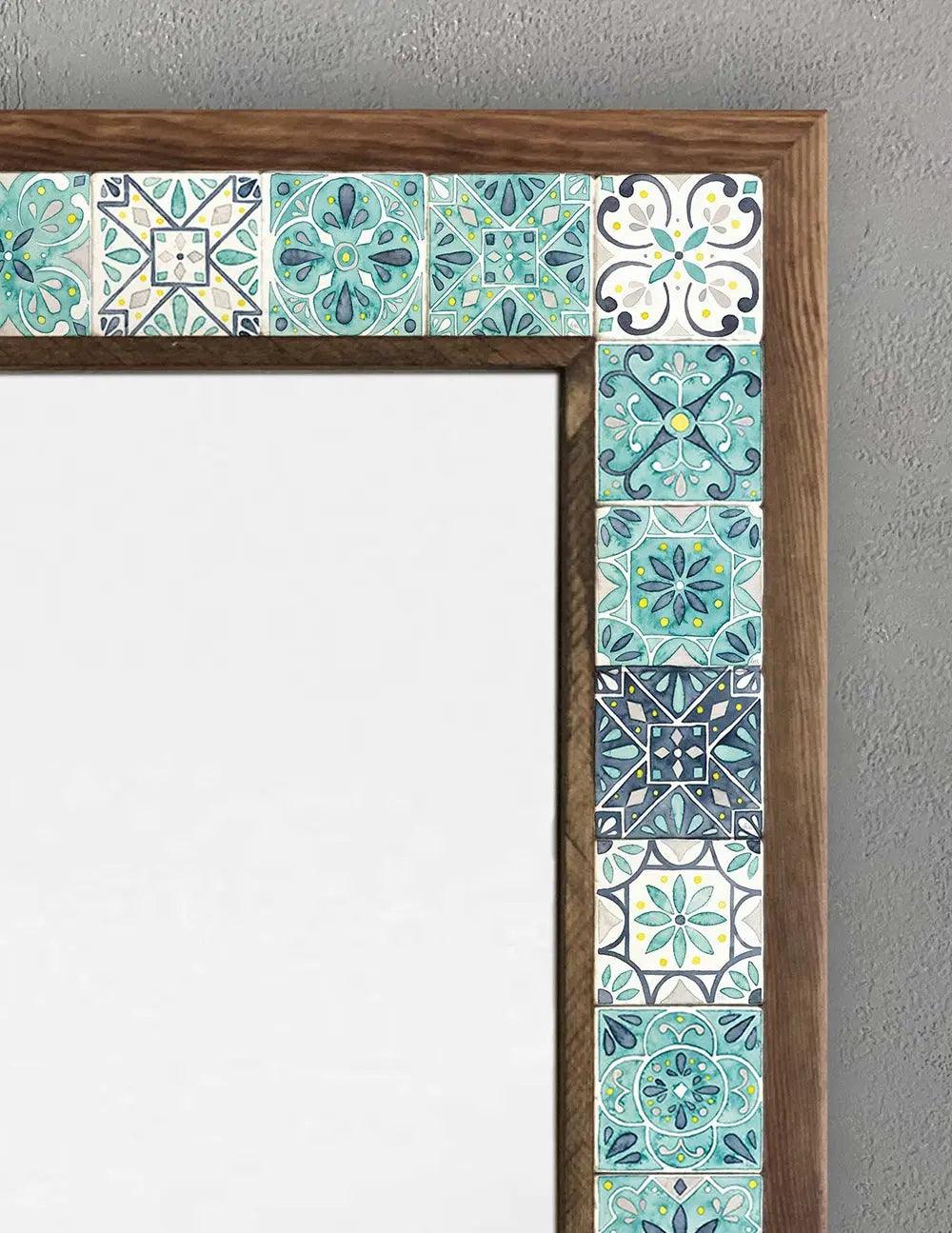 Handcrafted Wooden Mosaic Stone Framed Mirror - Oriental Boutique 10082 Oriental Boutique