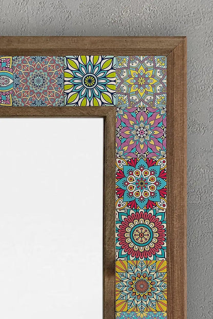 Large Vanity Mosaic Framed Mirror Tile and Wood Wall Art