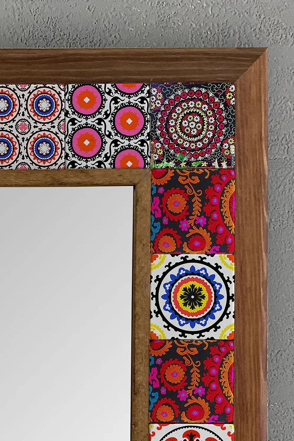 Handcrafted Wooden Mosaic Stone Framed Mirror Housewarming Gift