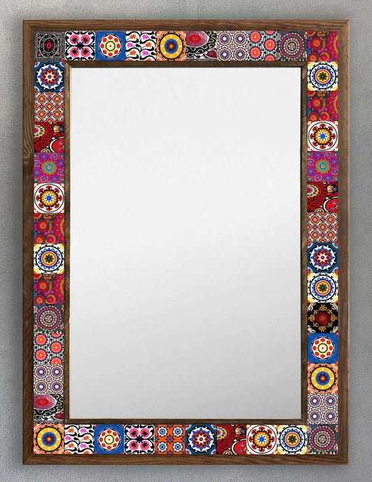 Handcrafted Wooden Mosaic Stone Framed Mirror Housewarming Gift