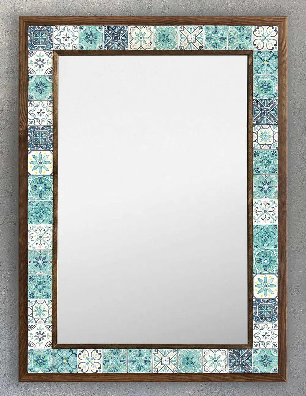 Handcrafted Wooden Mosaic Stone Framed Mirror - Oriental Boutique 10082 Oriental Boutique