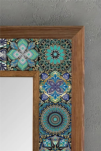 Handmade Mosaic Vanity Bathroom Mirror Wooden Tile Wall Hanging Décor