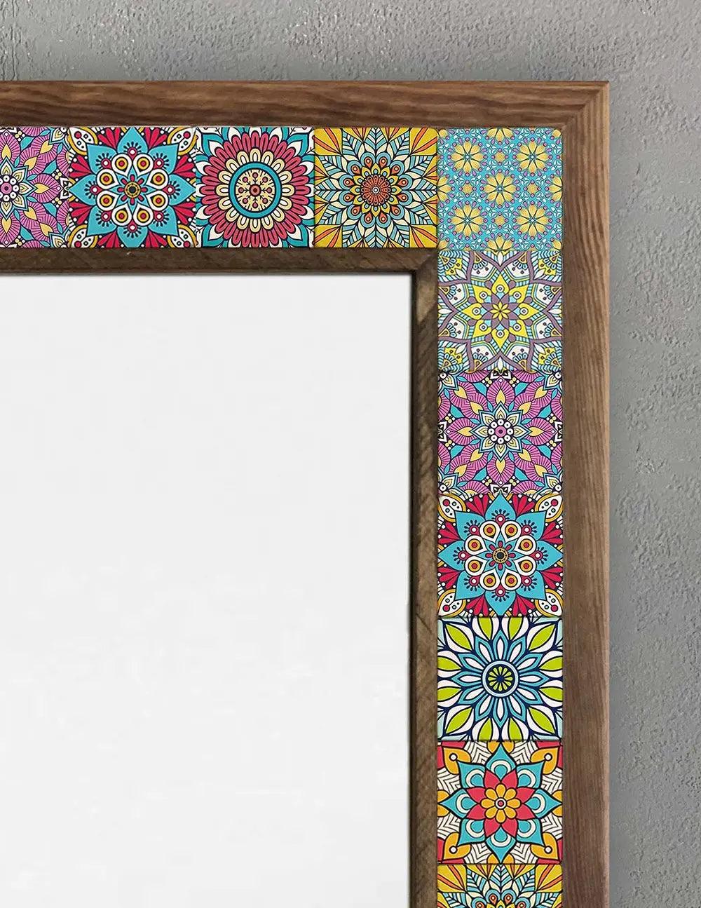 Large Vanity Mosaic Framed Mirror Tile and Wood Wall Art