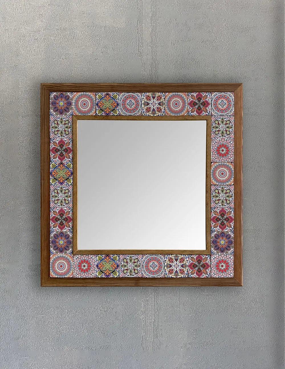 Decorative Handmade Ceramic Wooden Mosaic Framed Mirror