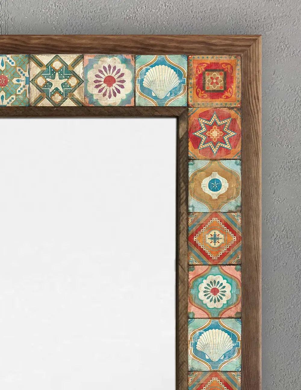 Wooden Framed Mosaic Tile Mirror Unique Handmade Decor Mirror for Home