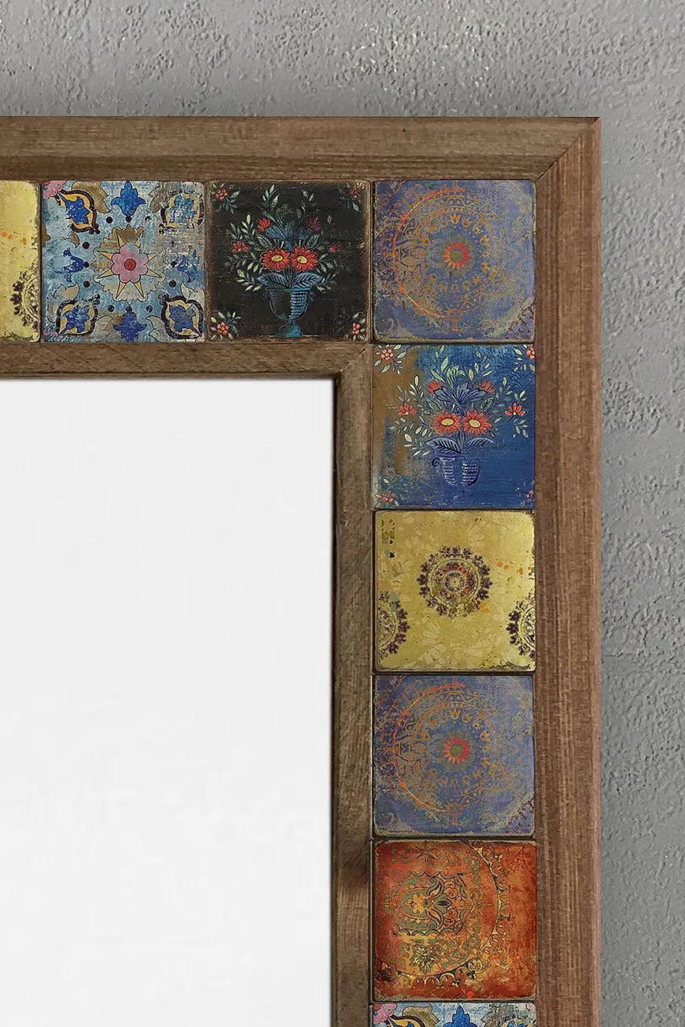 Handmade Decorative Wall Hanging Ceramic Tile Mirror, Natural Stone