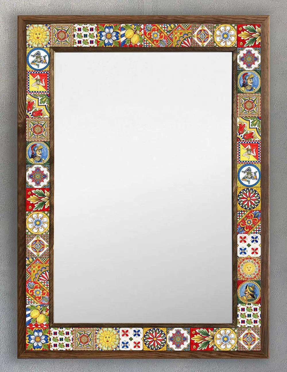 Unique Ceramic Handcrafted Wooden Mosaic Framed Mirror New Home Gift