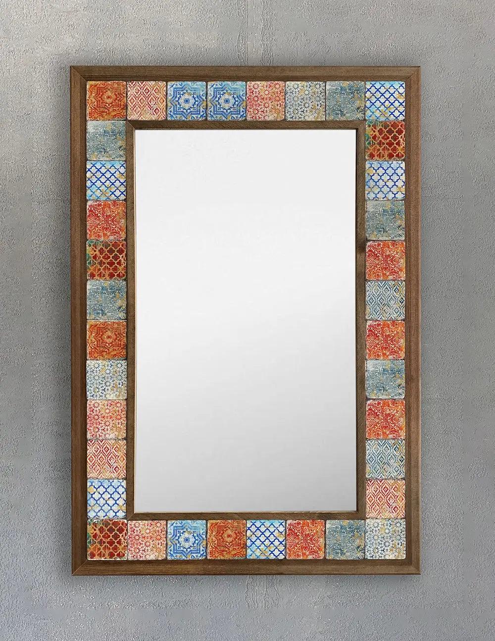 Wood Mosaic Mirror Décor Unique Ceramic Tile Wall Hanging Gif