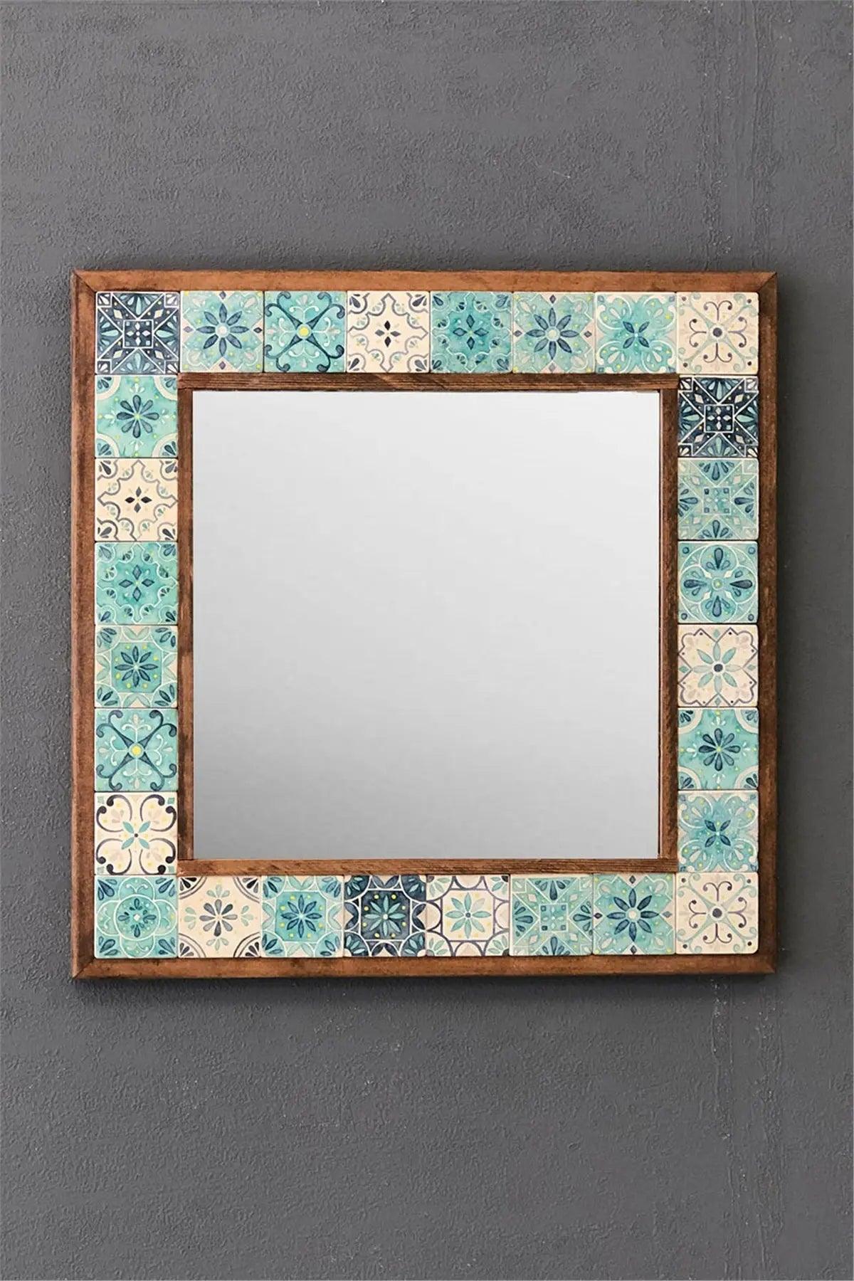 Handcrafted Wooden Mosaic Stone Framed Mirror - Oriental Boutique 10082 Oriental Boutique