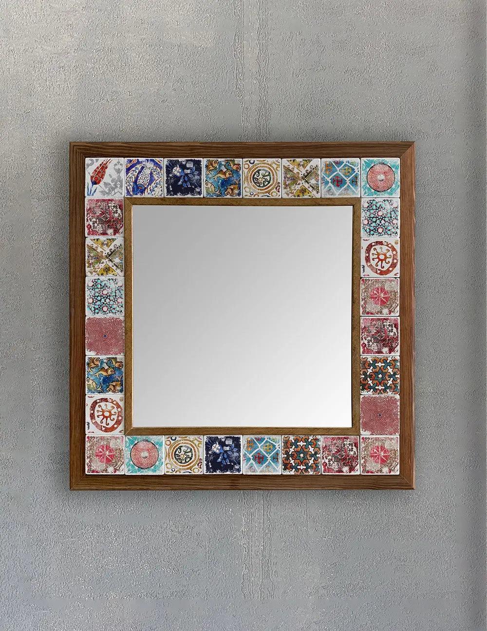 Antique Hand Made Mosaic Framed Mirror Glass Office Décor