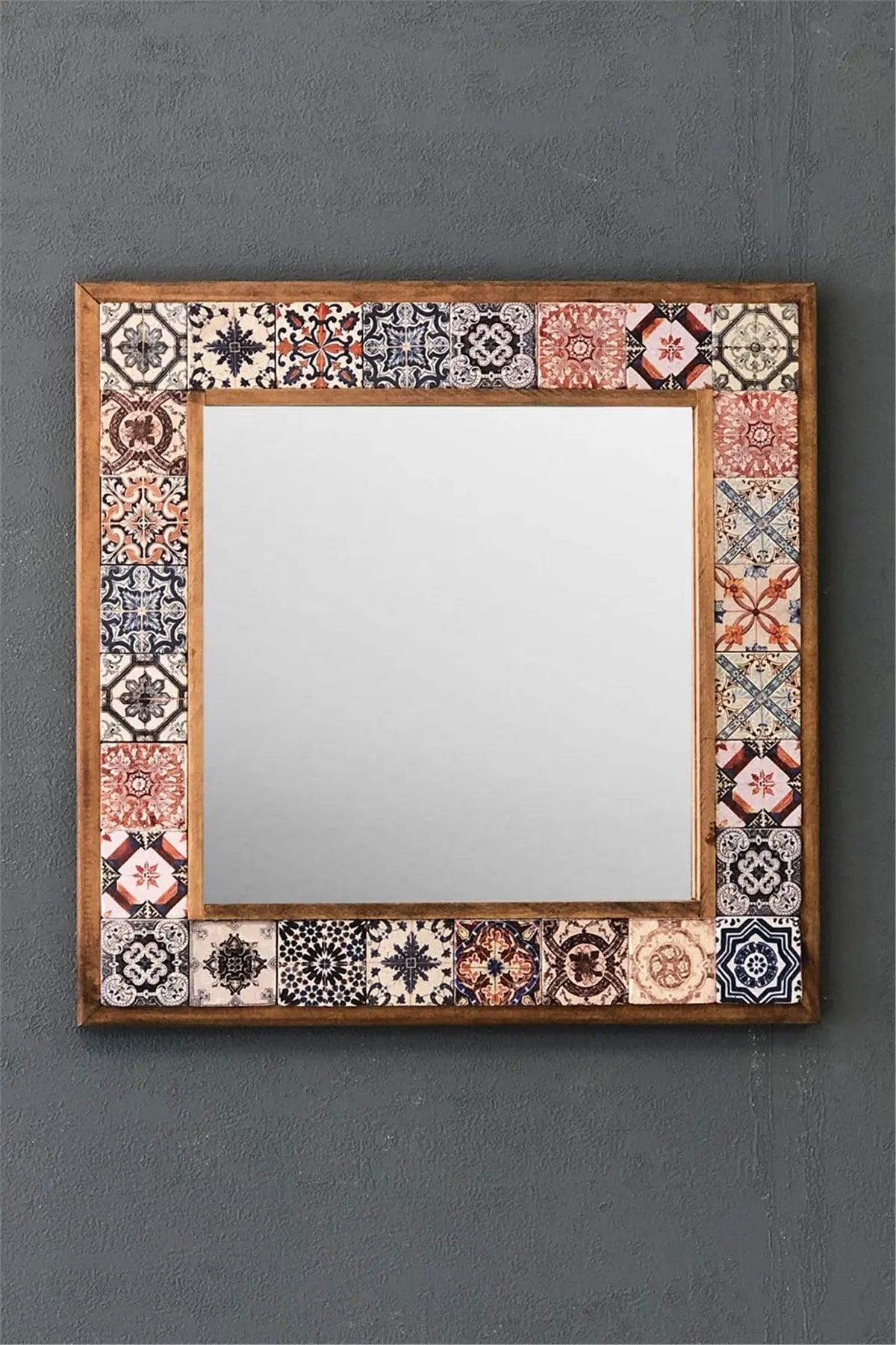 Gifts of Style Wooden Mosaic Stone Framed Bathroom Mirror