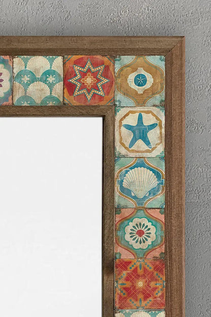 Wooden Framed Mosaic Tile Mirror Unique Handmade Decor Mirror for Home