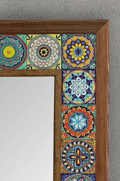 Ceramic Home Décor Wooden Mosaic Mirror Wall Hanging Office Gift  