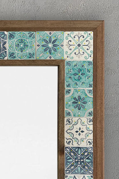 Handcrafted Wooden Mosaic Stone Framed Mirror - Oriental Boutique 10082 Oriental Boutique