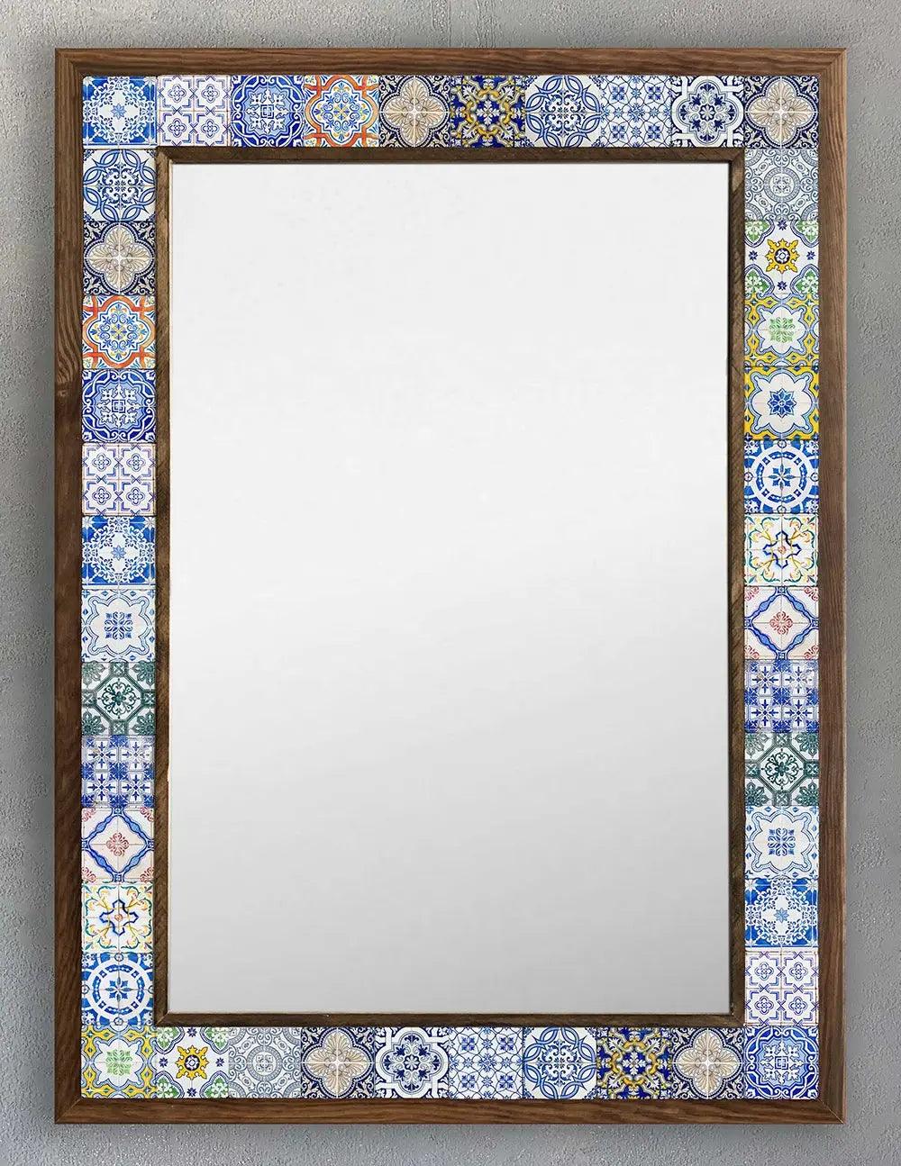 Handmade Wall Hanging Blue Mosaic Mirror Ceramic Home Décor