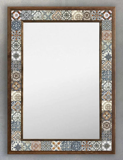 Gifts of Style Wooden Mosaic Stone Framed Bathroom Mirror