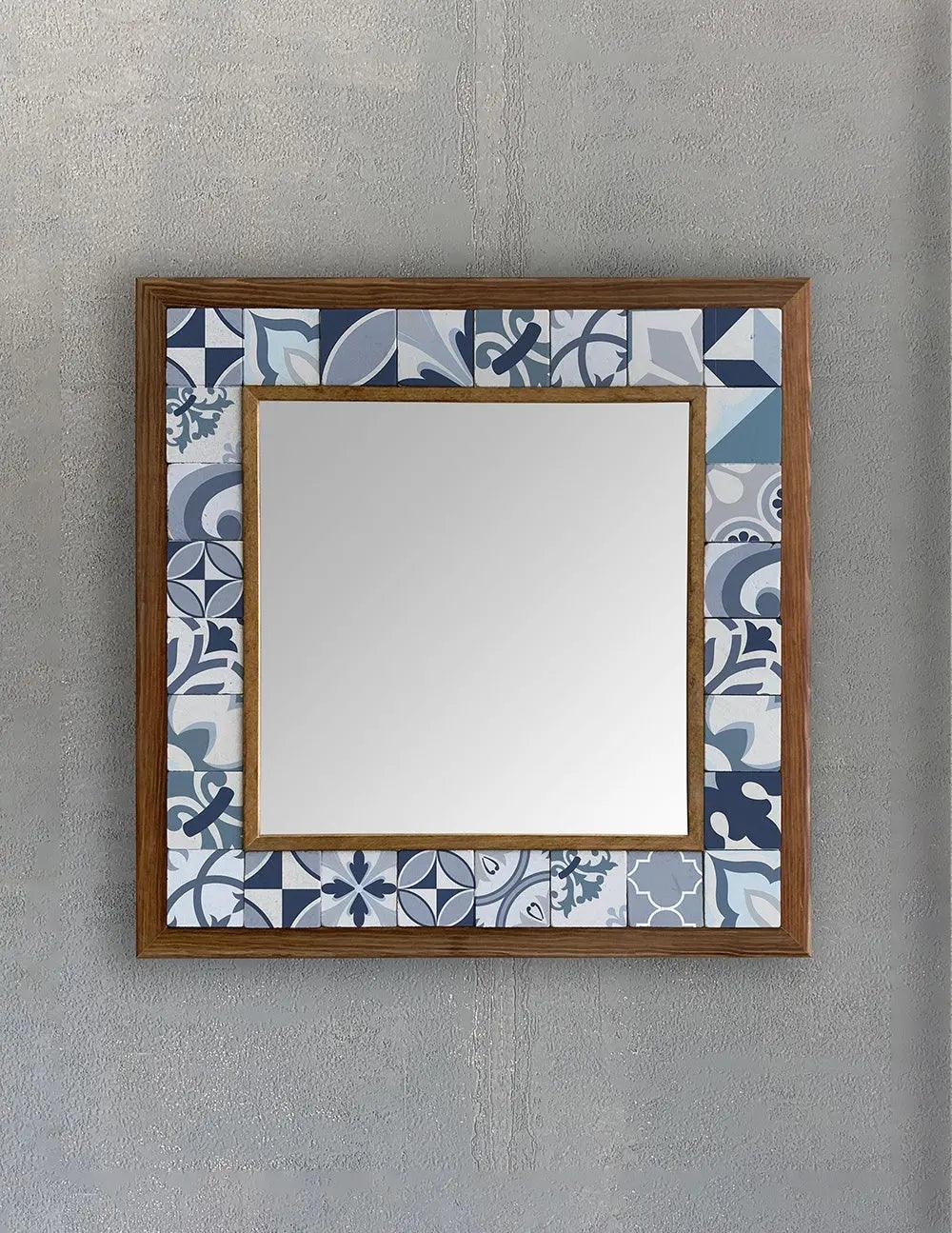 Wooden Mosaic Stone Framed Bathroom Vanity Unique Ceramic Tile Art