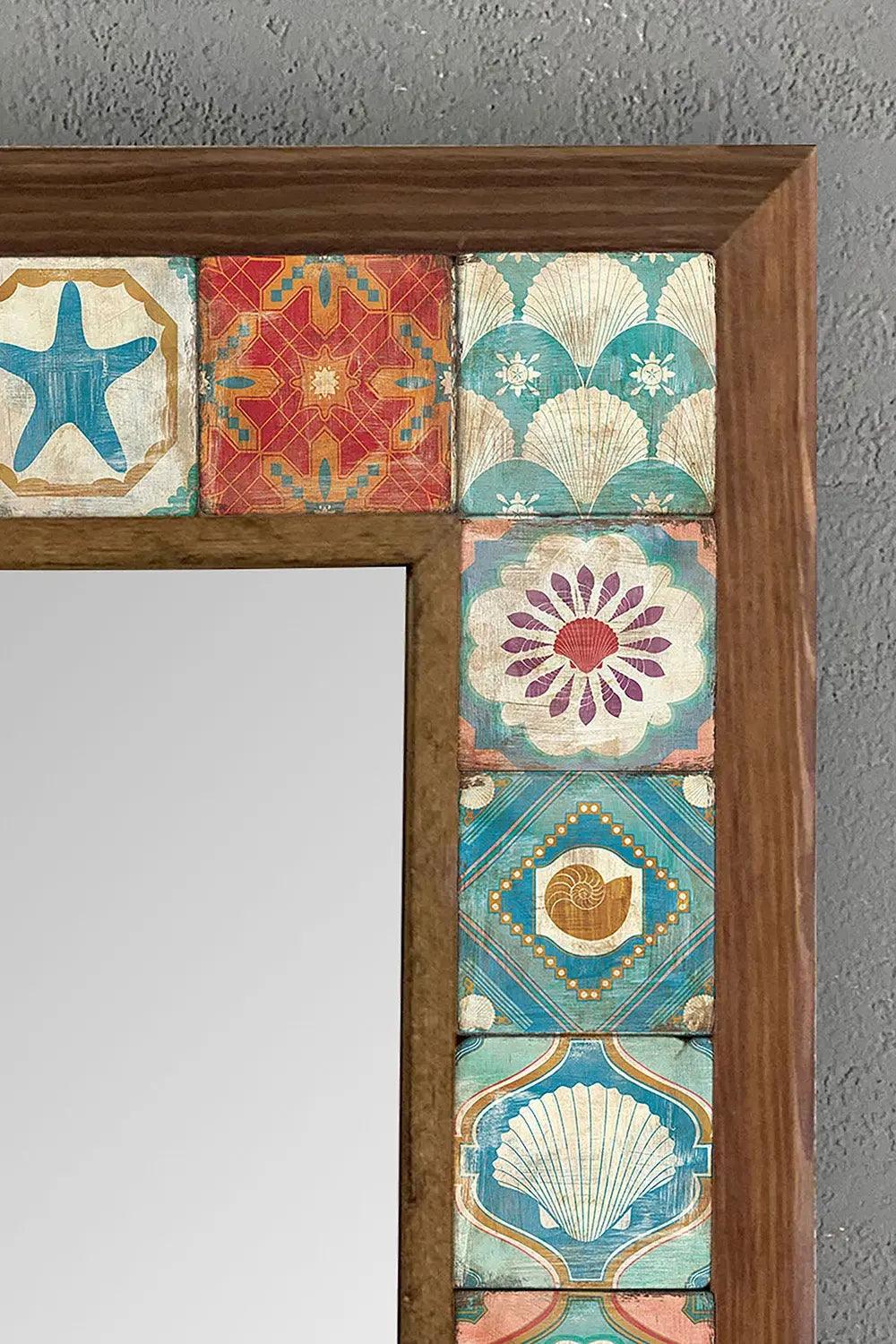 Wooden Framed Mosaic Tile Mirror Unique Handmade Decor Mirror for Home