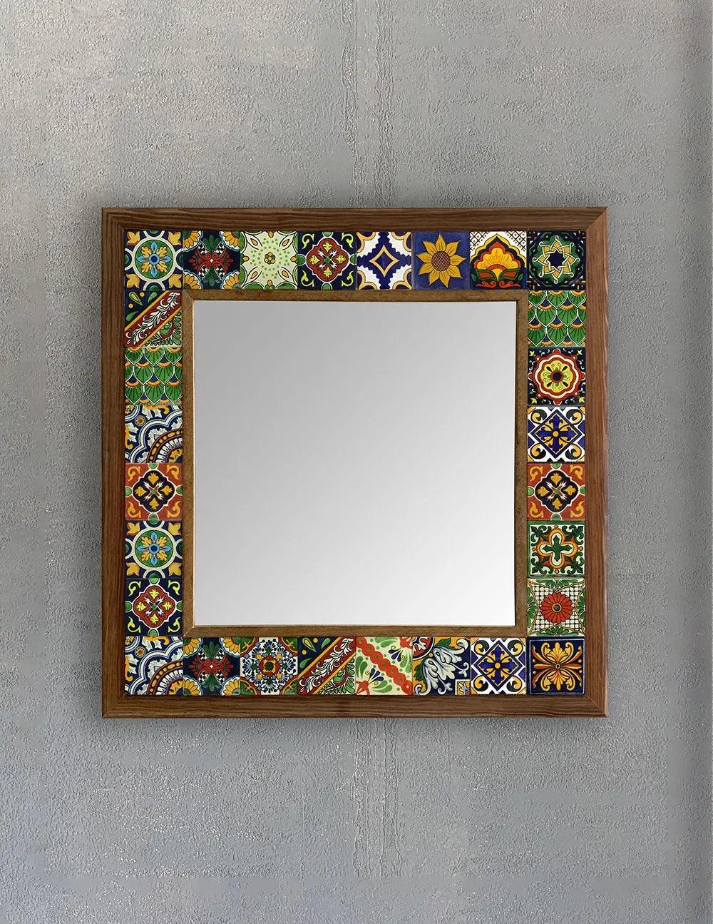 Mosaic Bathroom Wall Hanging Handcrafted Wooden Mosaic Stone Framed Mirror