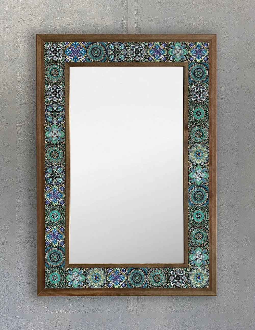 Handmade Mosaic Vanity Bathroom Mirror Wooden Tile Wall Hanging Décor