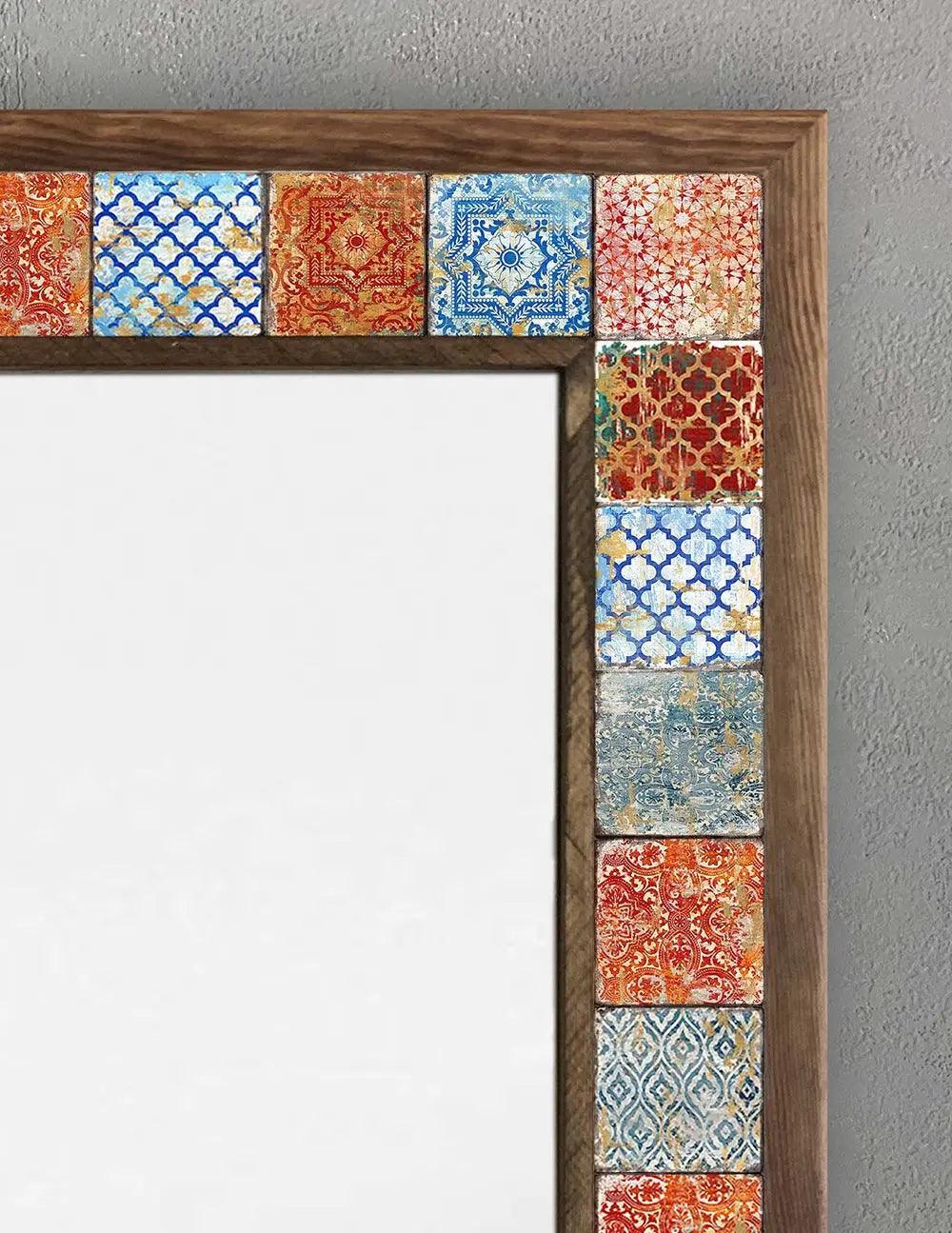 Wood Mosaic Mirror Décor Unique Ceramic Tile Wall Hanging Gif