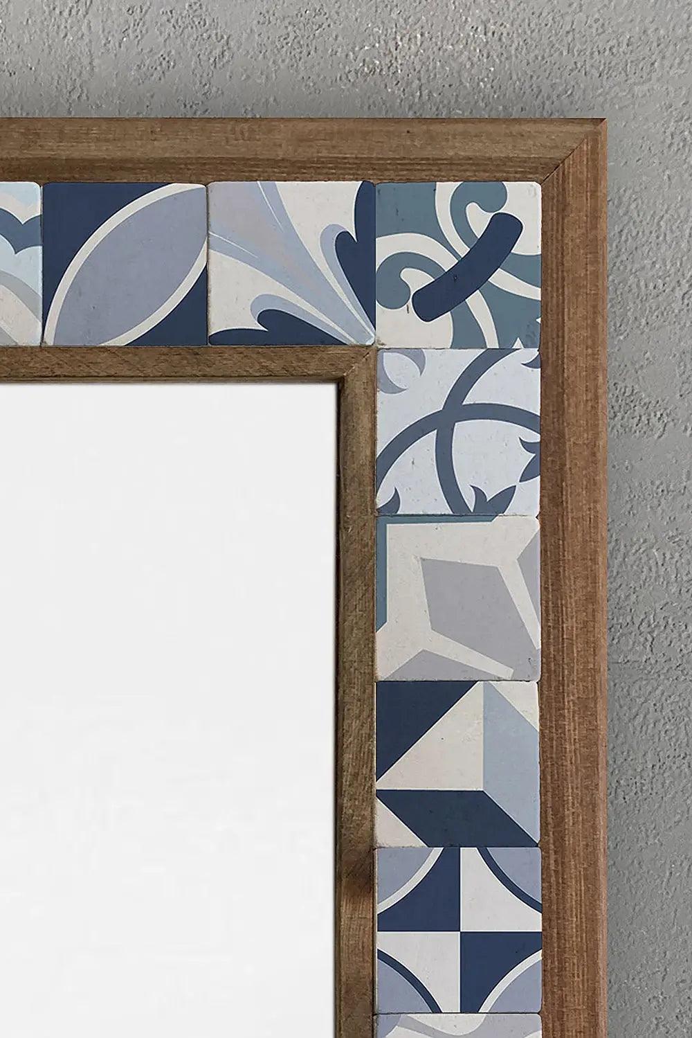 Wooden Mosaic Stone Framed Bathroom Vanity Unique Ceramic Tile Art