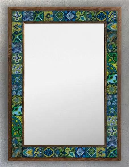 Colourful Wall Hanging Hand Made Wooden Mosaic Stone Framed Mirror