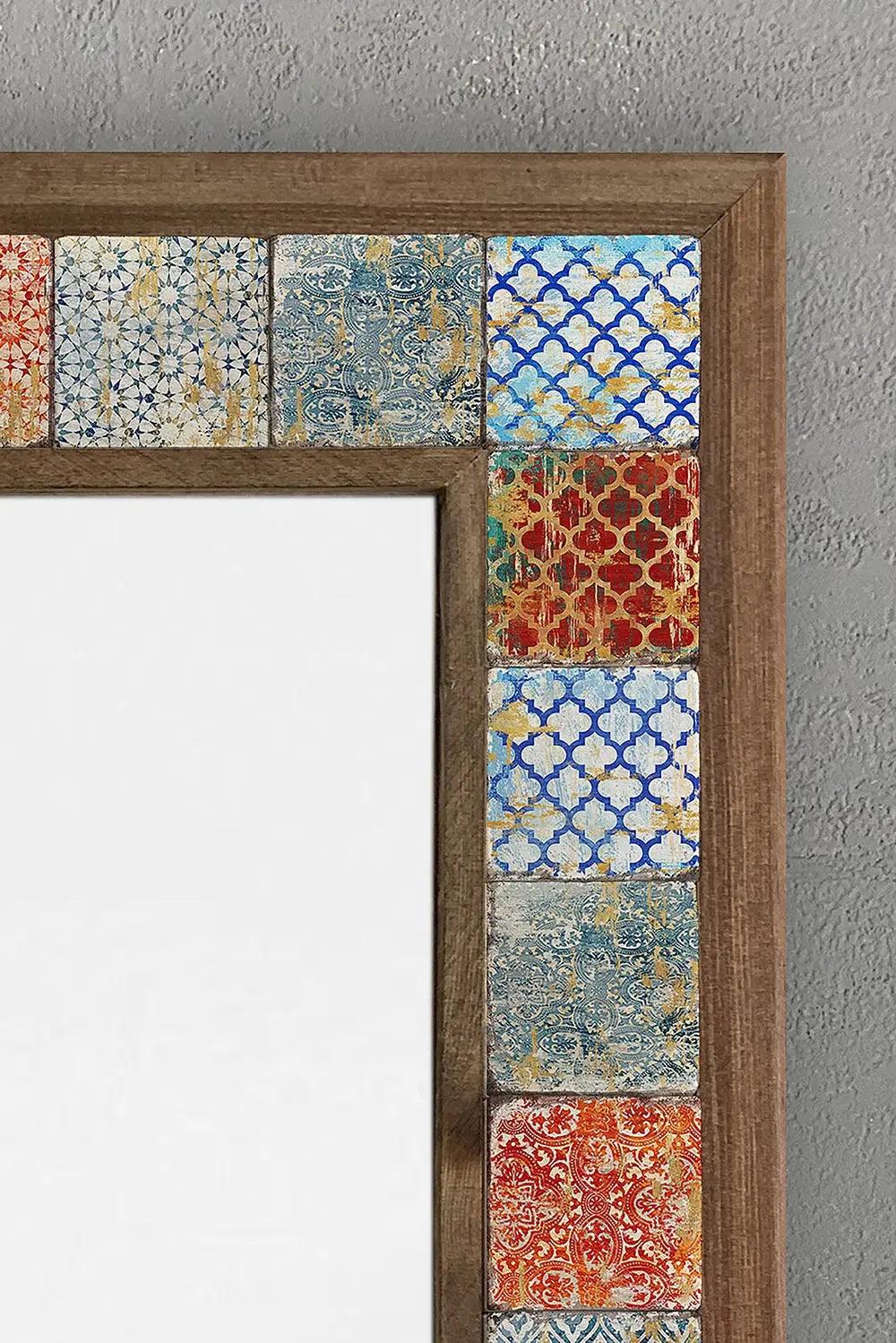 Wood Mosaic Mirror Décor Unique Ceramic Tile Wall Hanging Gif