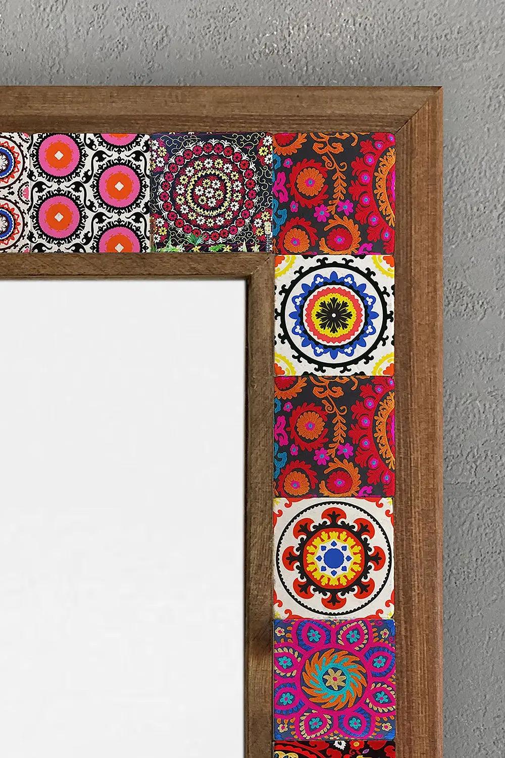 Handcrafted Wooden Mosaic Stone Framed Mirror Housewarming Gift