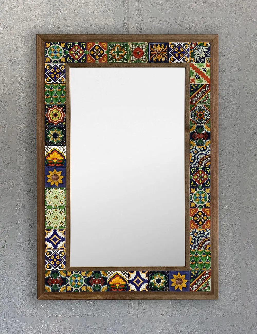 Mosaic Bathroom Wall Hanging Handcrafted Wooden Mosaic Stone Framed Mirror