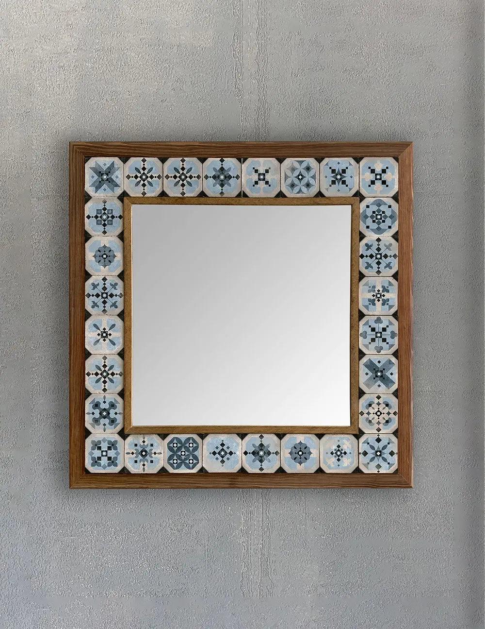 Vanity Mirror Wall Mounted Wooden Mosaic Stone Framed Mirror