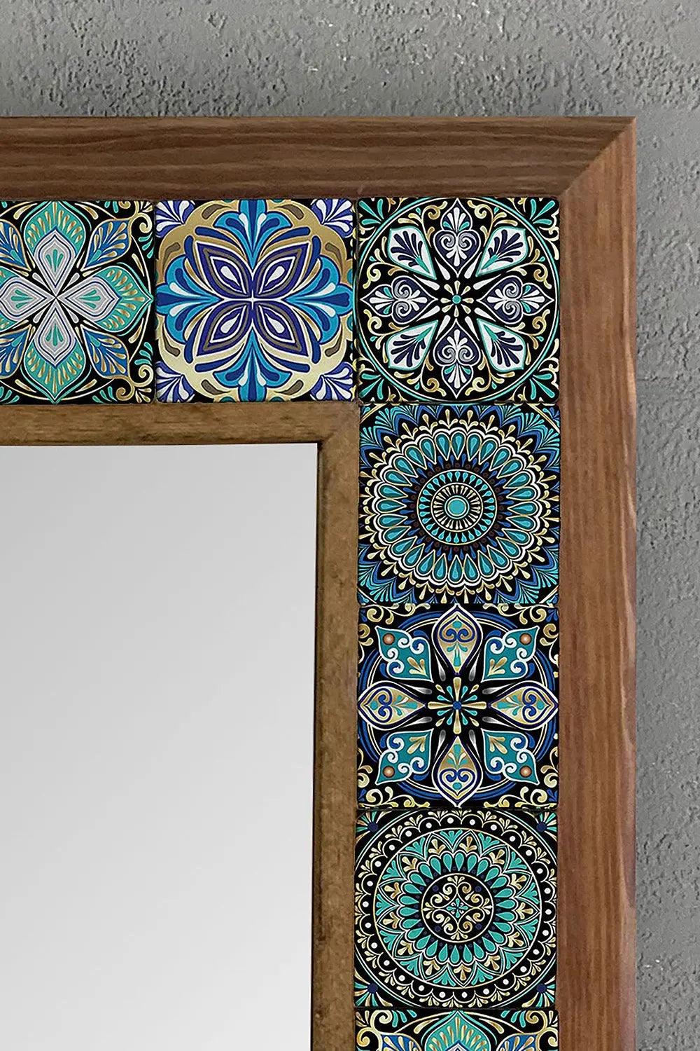 Handmade Mosaic Vanity Bathroom Mirror Wooden Tile Wall Hanging Décor