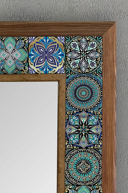 Handmade Mosaic Vanity Bathroom Mirror Wooden Tile Wall Hanging Décor