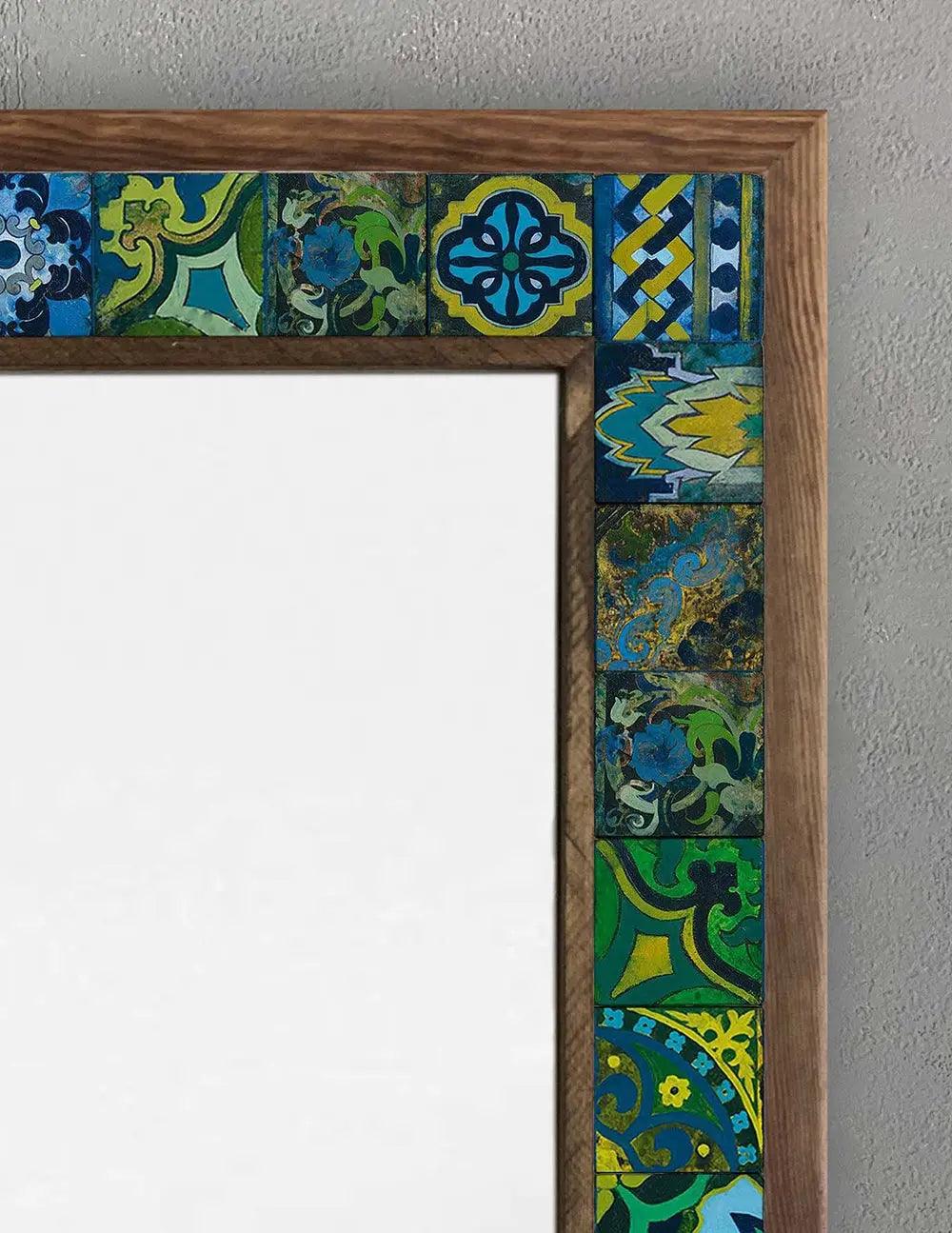 Colourful Wall Hanging Hand Made Wooden Mosaic Stone Framed Mirror