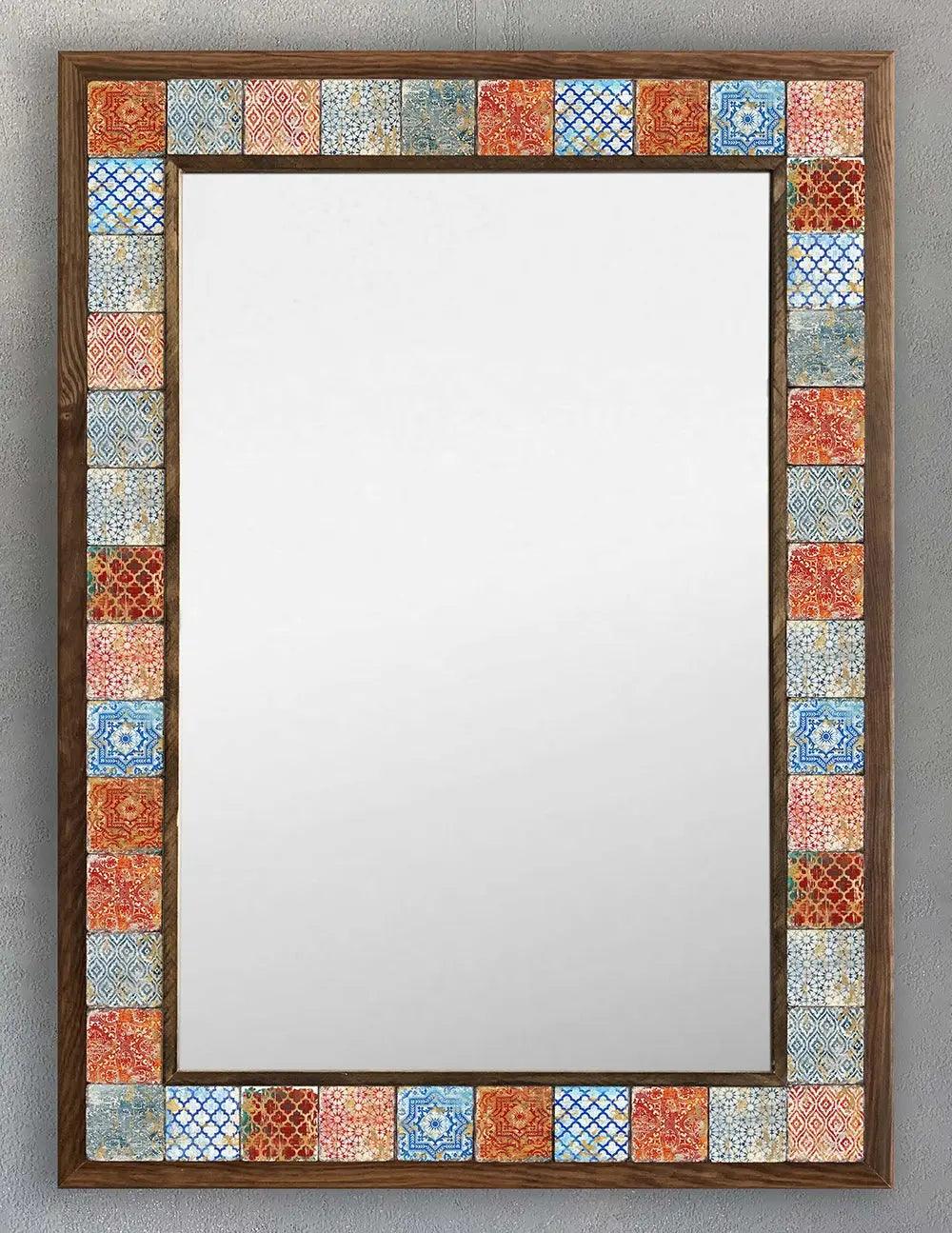 Wood Mosaic Mirror Décor Unique Ceramic Tile Wall Hanging Gif