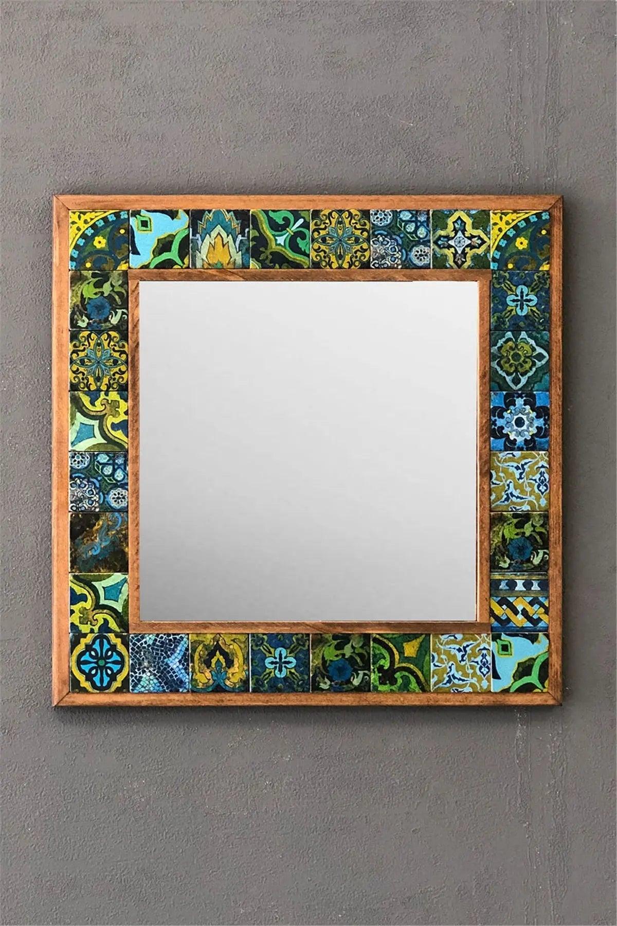 Colourful Wall Hanging Hand Made Wooden Mosaic Stone Framed Mirror