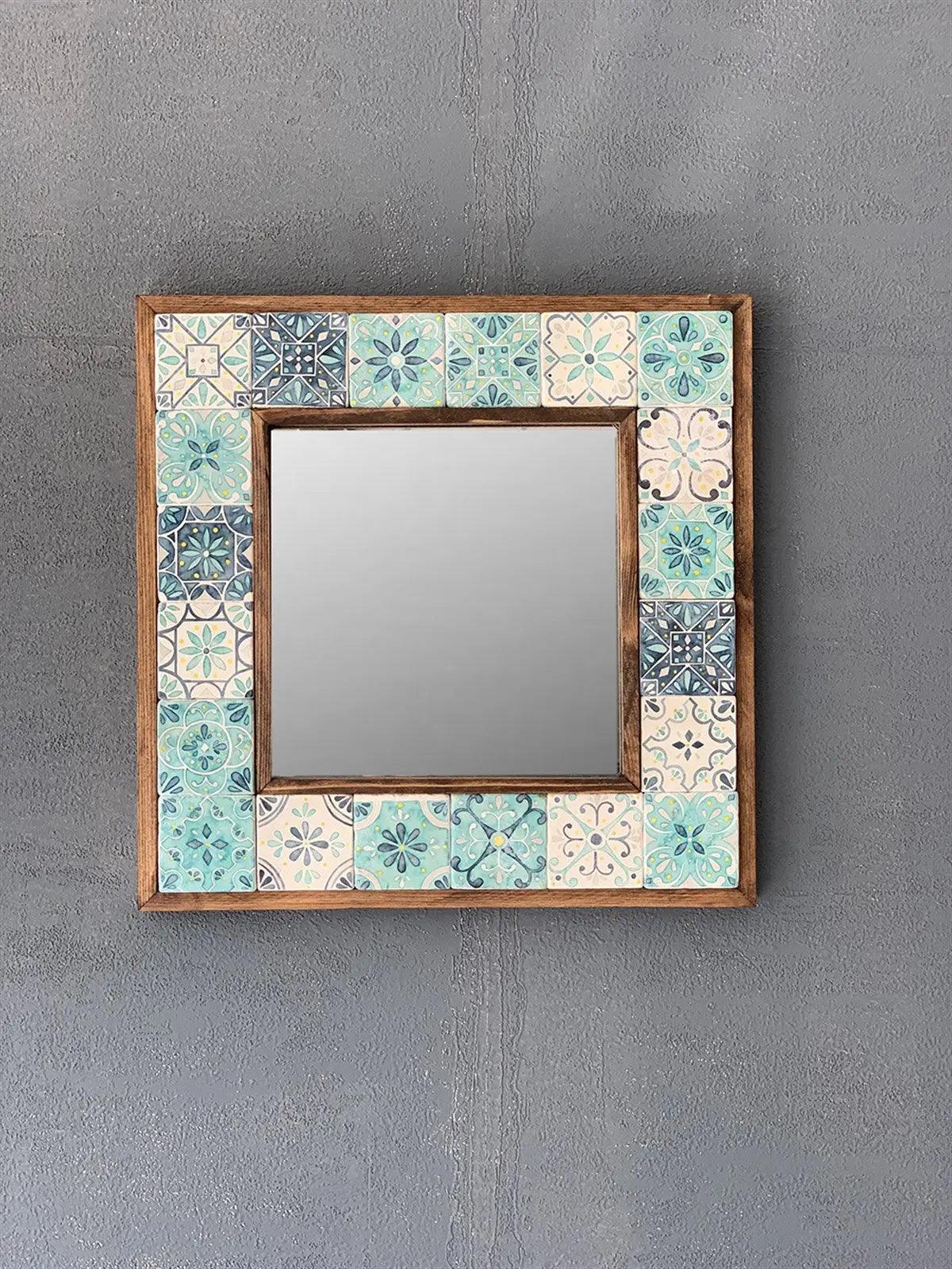 Handcrafted Wooden Mosaic Stone Framed Mirror - Oriental Boutique 10082 Oriental Boutique